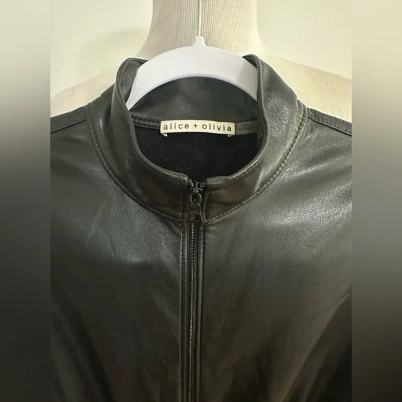 Alice + Olivia | NWOT Black Levi Vegan Leather Jumpsuit - Size US 2 - Picture 8 of 11